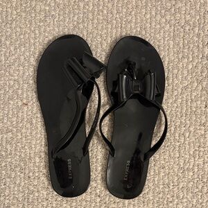 Express Glossy Black Sandals with Bow